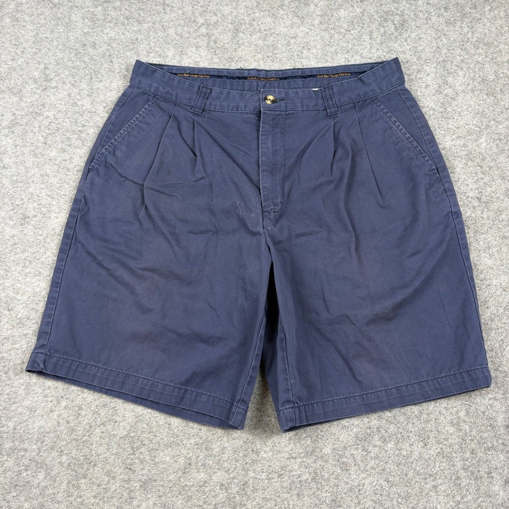 Duck Head Pleated Chino Shorts Mens 36 Navy Blue Vintage Cotton Casual Workwear